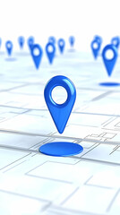 Fototapeta premium Blue Location Pin Marks Spot on a Map with Other Pins in Background Accurately.