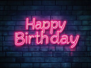Obraz premium Neon Happy Birthday glowing against a faded brick surface
