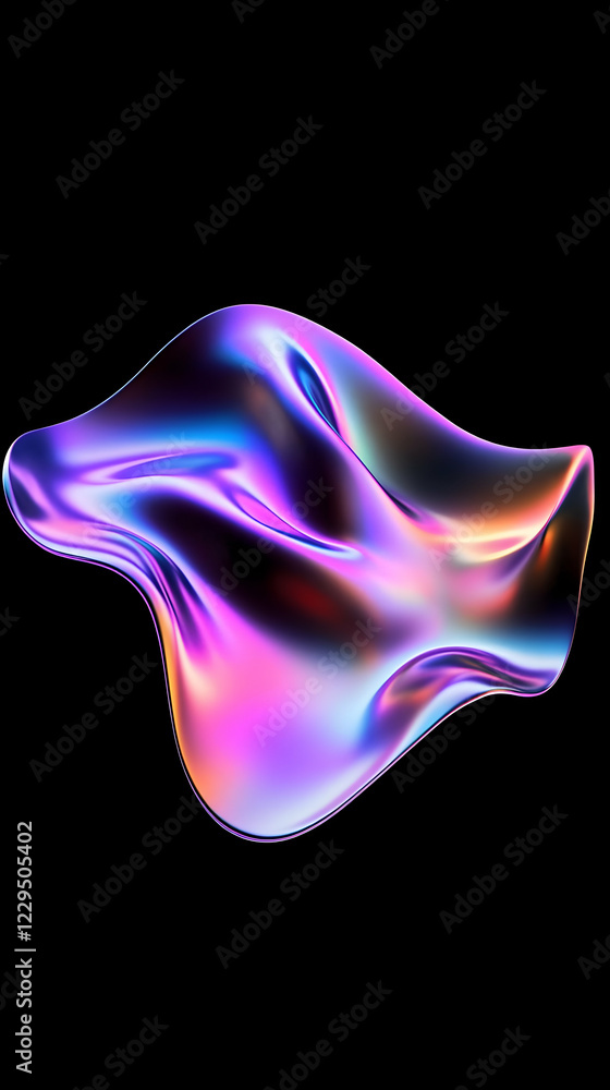 Poster Iridescent Fluid Form Flows Gracefully in Abstract 3D Render, Showcasing Dynamic and Colorful Visuals