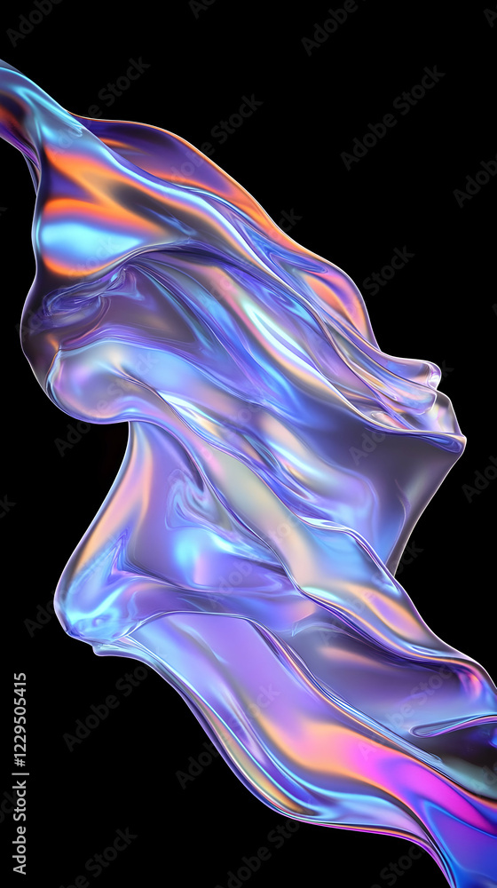 Poster iridescent fluid forms flowing dynamically against black background