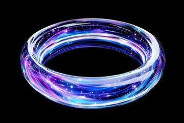Glowing swirling light trail forming a circular ring against a black background.