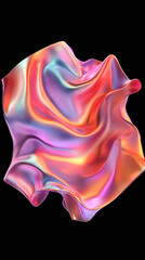 Obraz premium Iridescent Flowing Fabric Abstract 3D Render on a Black Background with Dynamic Lighting