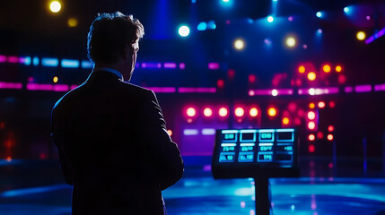 A tense moment as a contestant answers a question on a game show test under bright lights (2)
