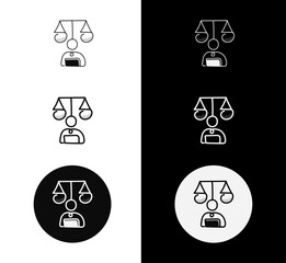 Justice and Balance Icon – Monoline Custom Hand-Drawn Style with Editable Stroke. Fairness and Ethical Decision-Making Illustration.