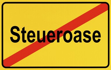 Obraz premium End of town sign, symbolic image for the end of tax havens, Steueroase