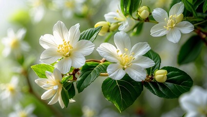Fototapeta premium Elegant white jasmine blooms glowing in soft light