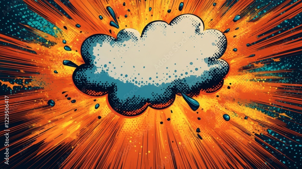 Aufkleber bright popart explosion centered around a large speech bubble with dynamic rays and jagged lines giv
