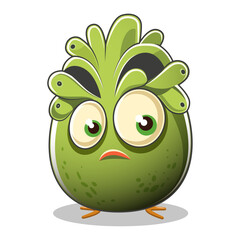 Emoji green monster egg with emotion surprise charity, egg-headed alien, painted egg. Vector illustration.