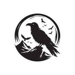Obraz premium raven silhouette vector line art logo