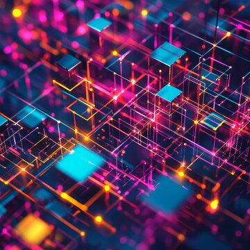 Futuristic Digital Abstract Design with Neon and Glowing Tech Patterns