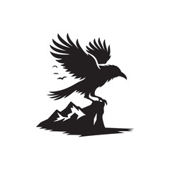 Obraz premium raven silhouette vector line art logo
