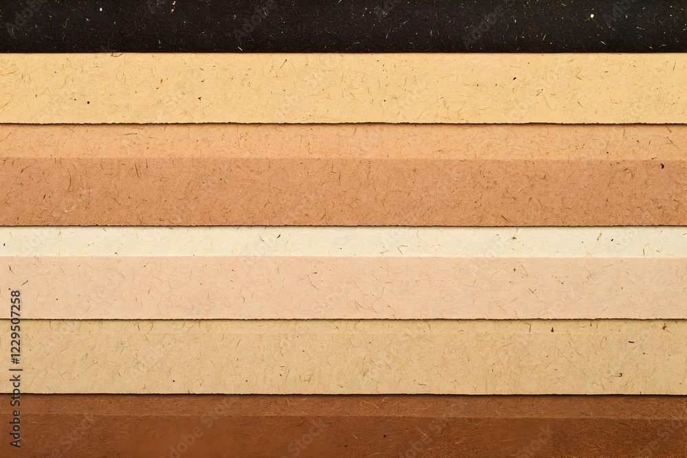 Poster stacked handmade paper sheets in earth tones create a textured background with natural fibers