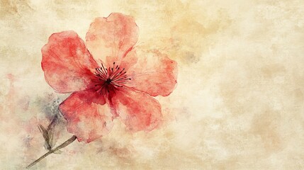 A watercolor painting of a red flower with a stem