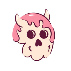 Skull with horns. Anti Valentine's day concept, cartoon style vector illustration. Hand drawn non romantic symbol. Alternative Valentine day icon.