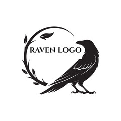 raven silhouette vector line art logo