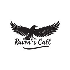 raven silhouette vector line art logo
