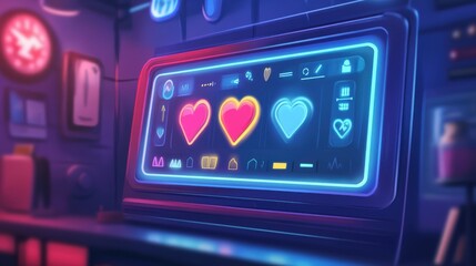 Obraz premium Computer screen displaying a heart icon representing love and affection in digital communication