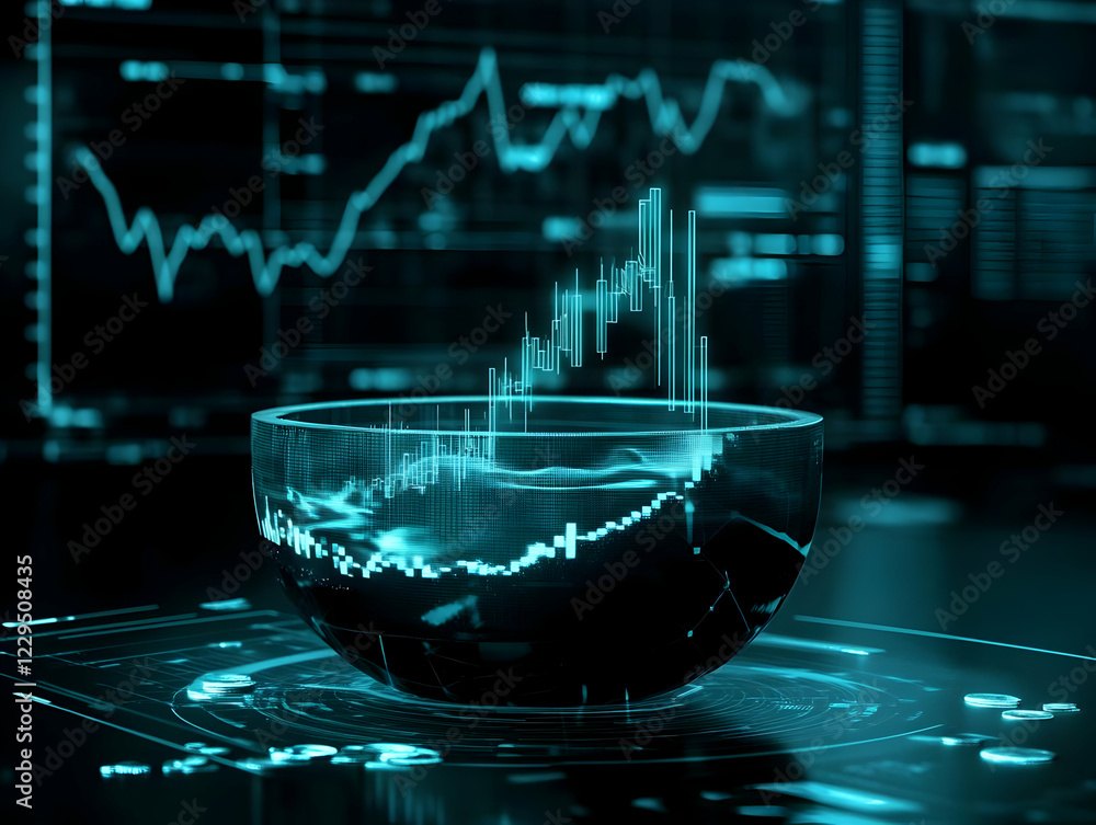 Aufkleber Futuristic Financial Data Visualization Shows Growing Charts Inside a Transparent Sphere on a Digital Interface