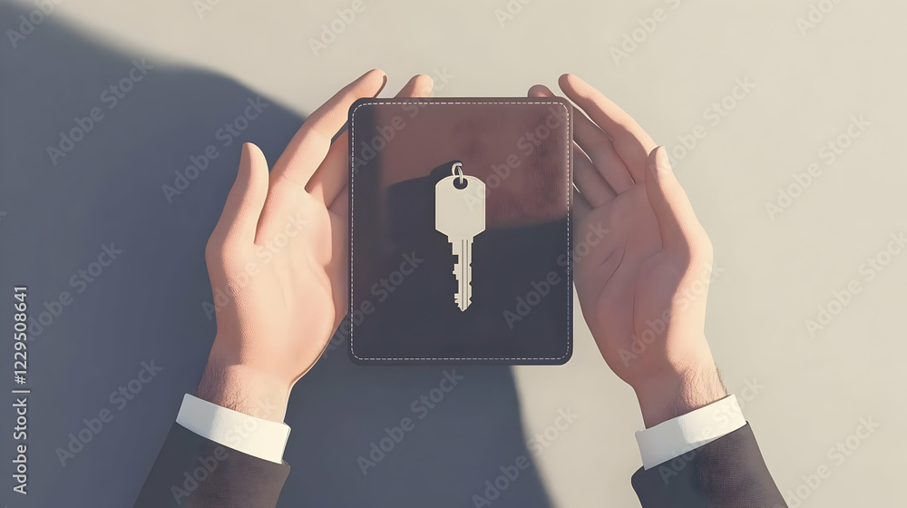 Aufkleber 3d rendered hands holding a wallet with a key, symbolizing security and access