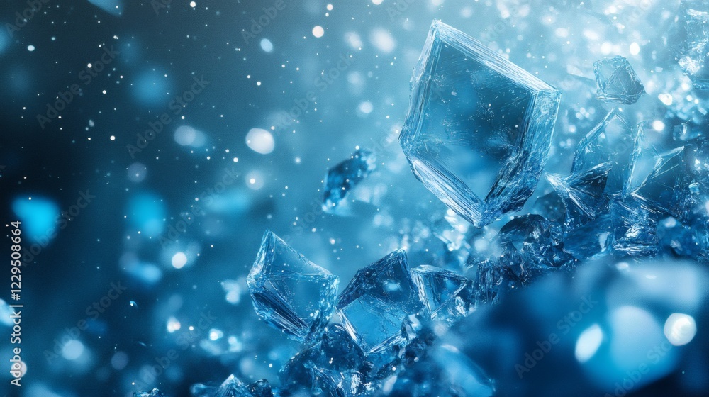 Fototapete burst of scattered blue glasslike shards across an abstract background with angular edges and sharp 