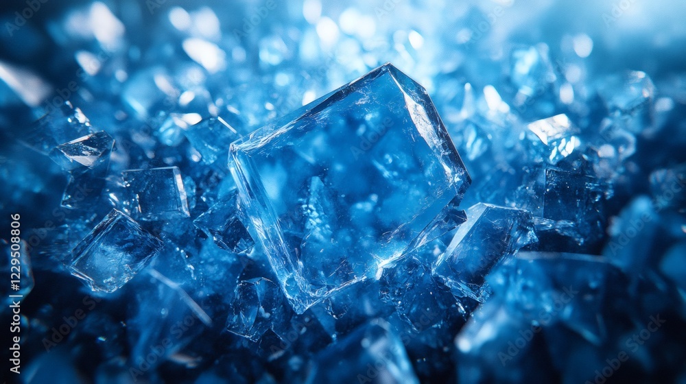 Fototapete burst of scattered blue glasslike shards across an abstract background with angular edges and sharp 