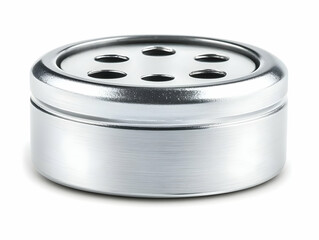 Silver Metal Container with Perforated Lid Shows Versatility and Practical Design for Storage