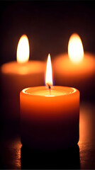 Three Burning Candles Illuminate the Darkness with a Warm Glow of Light