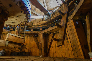 Wooden Gear Mechanism Inside Windmill De Korenbloem, Vriescheloo, Netherlands