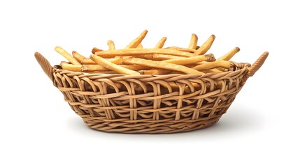Obraz premium A wicker basket brimming with golden-brown french fries.