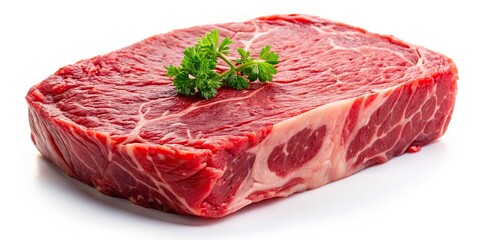 Tilt-Shift Raw Beef Steak, High-Resolution, Photorealistic, White Background