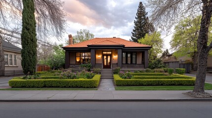 Fototapeta premium Charming house with elegant landscape design.