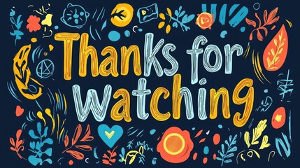 Colorful and artistic thank you message with floral elements on a dark background, perfect for video endings or social media posts
