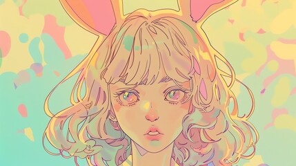 An anime style illustration of a girl with blonde hair and bunny ears.