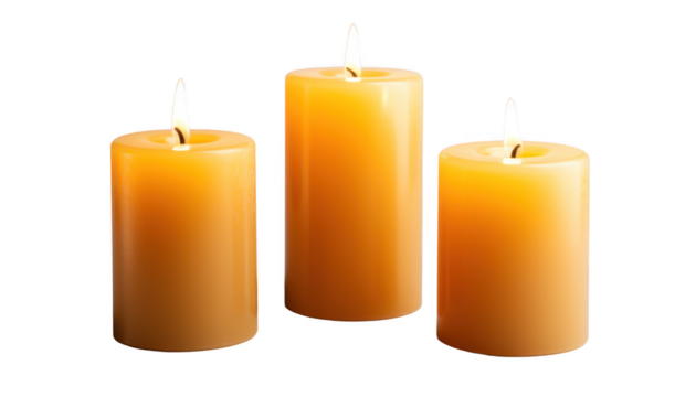 Three pillar candles isolated on transparent background - Powered by Adobe