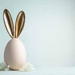 Obraz premium Minimalistic Egg with Golden Bunny Ears , easter concept with copy space 