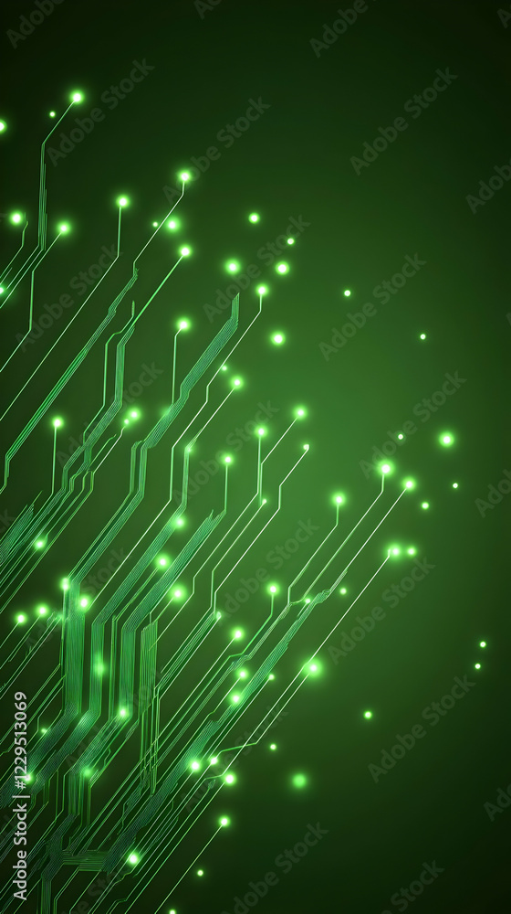Poster glowing green circuit board pattern creates a futuristic tech background design