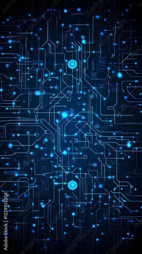 Poster abstract background illustrates complex circuitry with glowing blue lines and nodes.