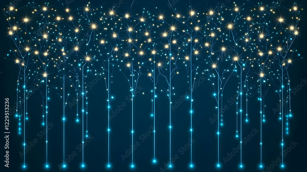 Poster abstract background with glowing lines and stars connecting in a network design