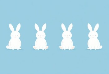 Obraz premium Cute white rabbits sitting against light blue background.