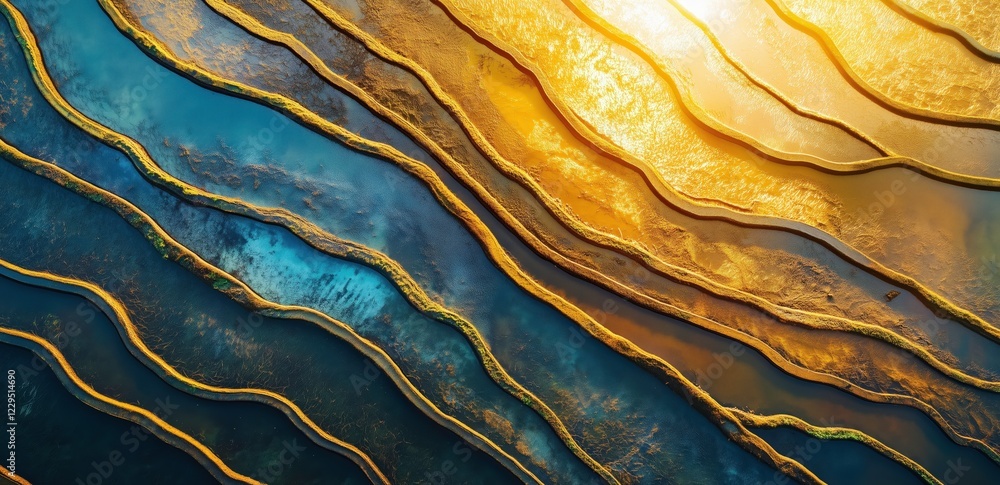 Poster abstract golden and blue wavy texture: an abstract background image featuring a captivating interpla