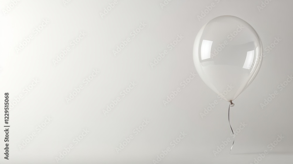 Poster a clear balloon is floating in the air. the balloon is white and has a silver string attached to it