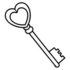 Elegant Key with Heart Line Art Style