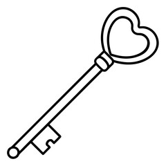 Elegant Key with Heart Line Art Style