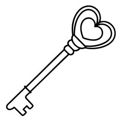 Elegant Key with Heart Line Art Style