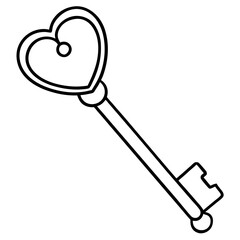 Elegant Key with Heart Line Art Style