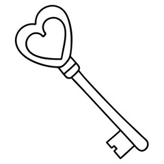 Elegant Key with Heart Line Art Style