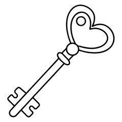 Elegant Key with Heart Line Art Style