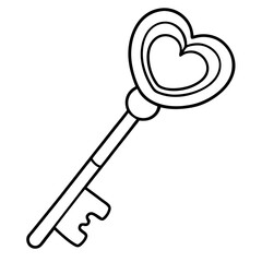 Elegant Key with Heart Line Art Style