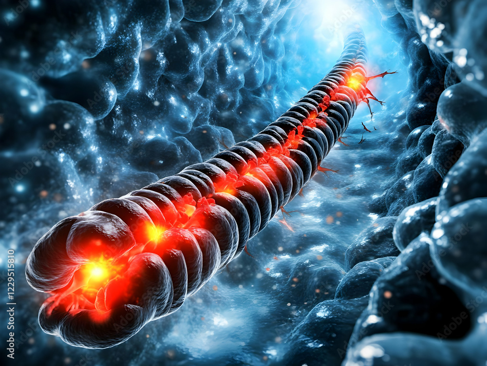 Poster 3d illustration of nerve cells firing and transmitting signals within a biological system