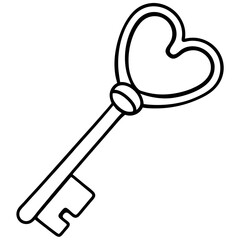 Elegant Key with Heart Line Art Style